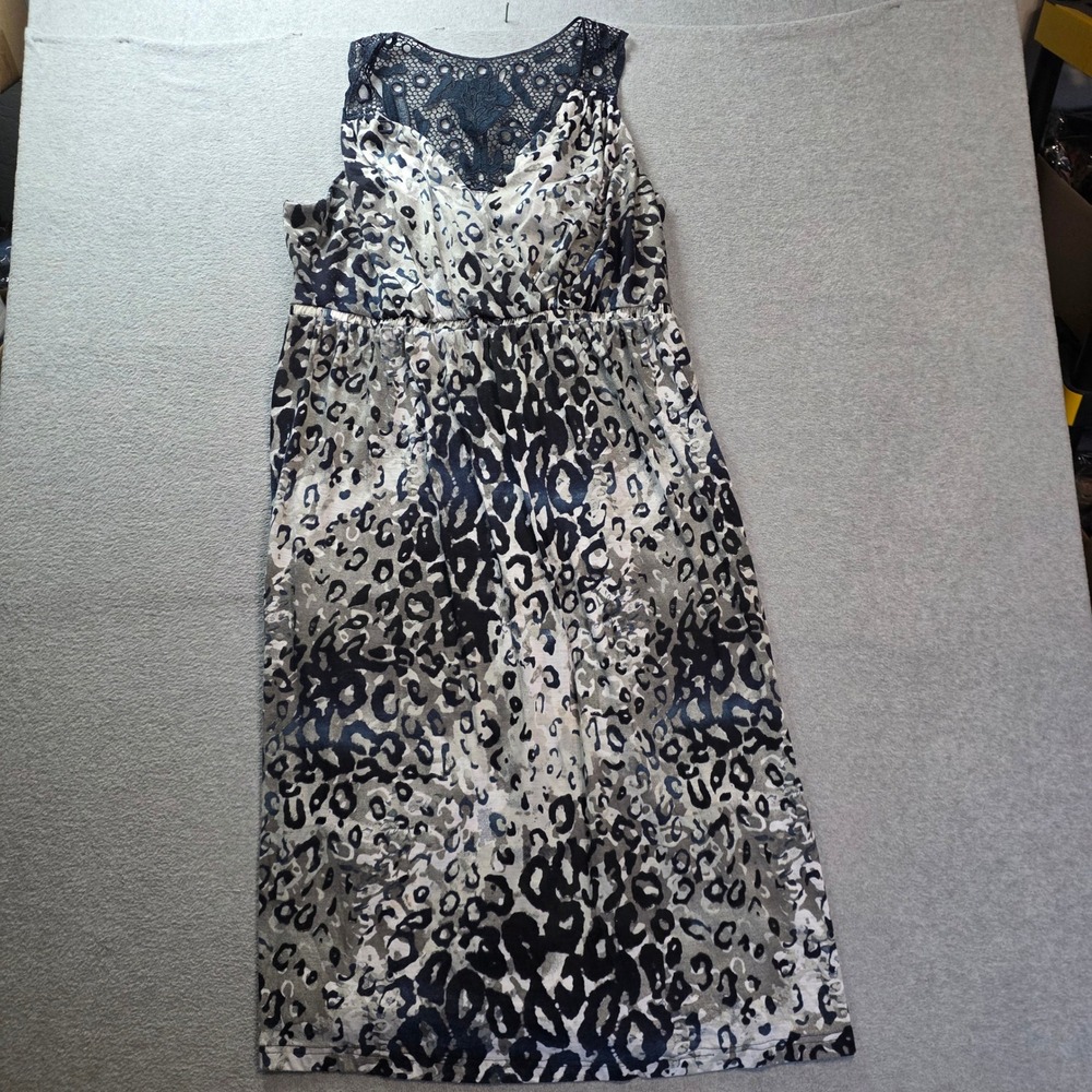 LY Sleeveless Maxi Dress Womens 2X Animal Leopard Print Lace Back Plus Size